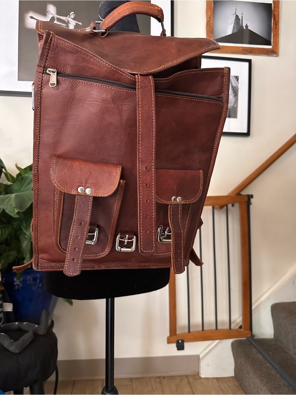 Brown Leather Men's Backpack - Classic Vintage Style